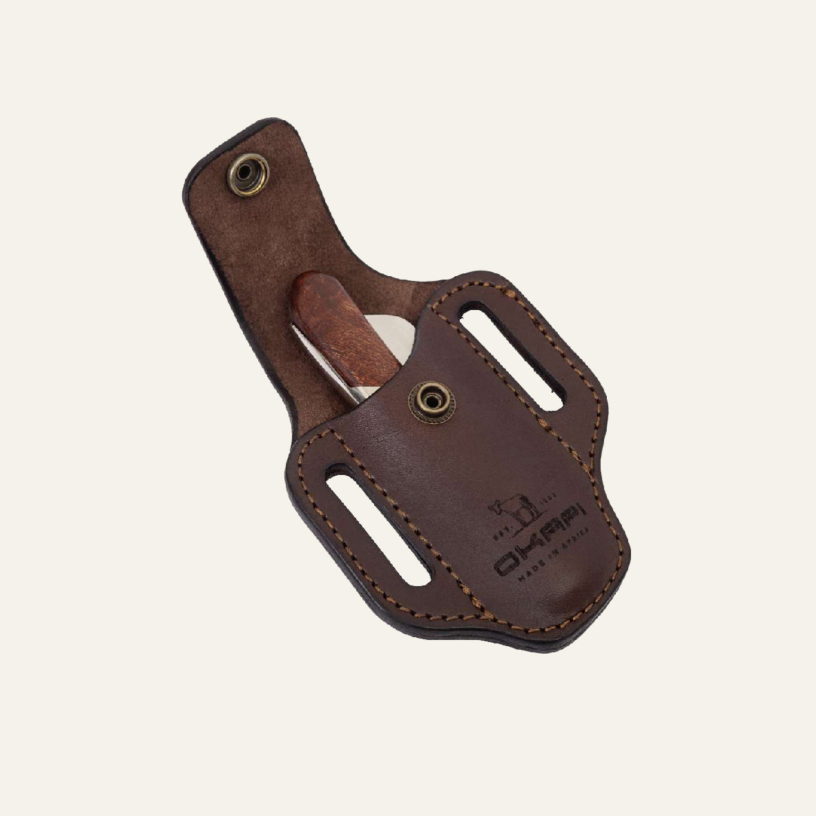 Handcrafted Okapi knife sheath with clip – durable everyday carry