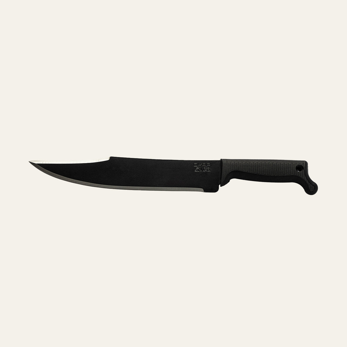 Tactical black-handled Okapi Bowie machete