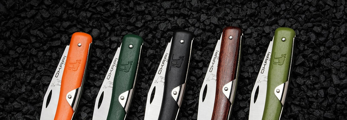 Multiple Okapi Folding pocket knives displayed together